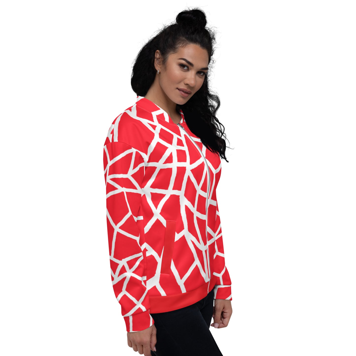 Insook Hwang's art_Net_Creative Mind_Unisex Bomber Jacket_white on Red