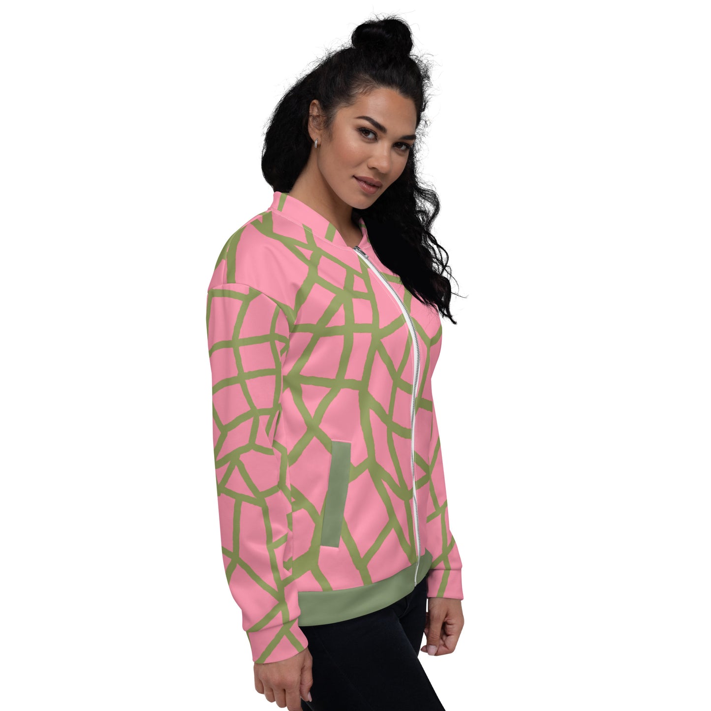 Insook Hwang's art_Net_Creative Mind Unisex Bomber Jacket_Green on Pink