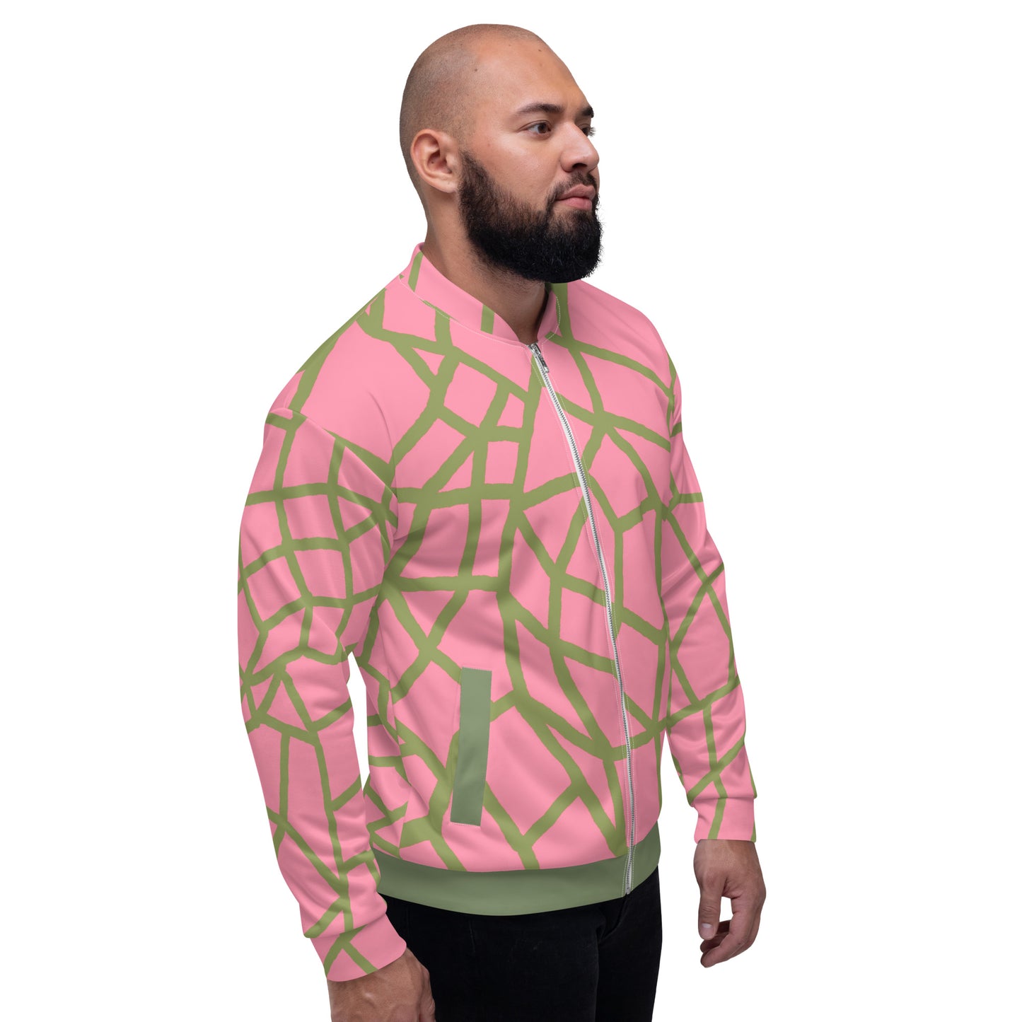 Insook Hwang's art_Net_Creative Mind Unisex Bomber Jacket_Green on Pink