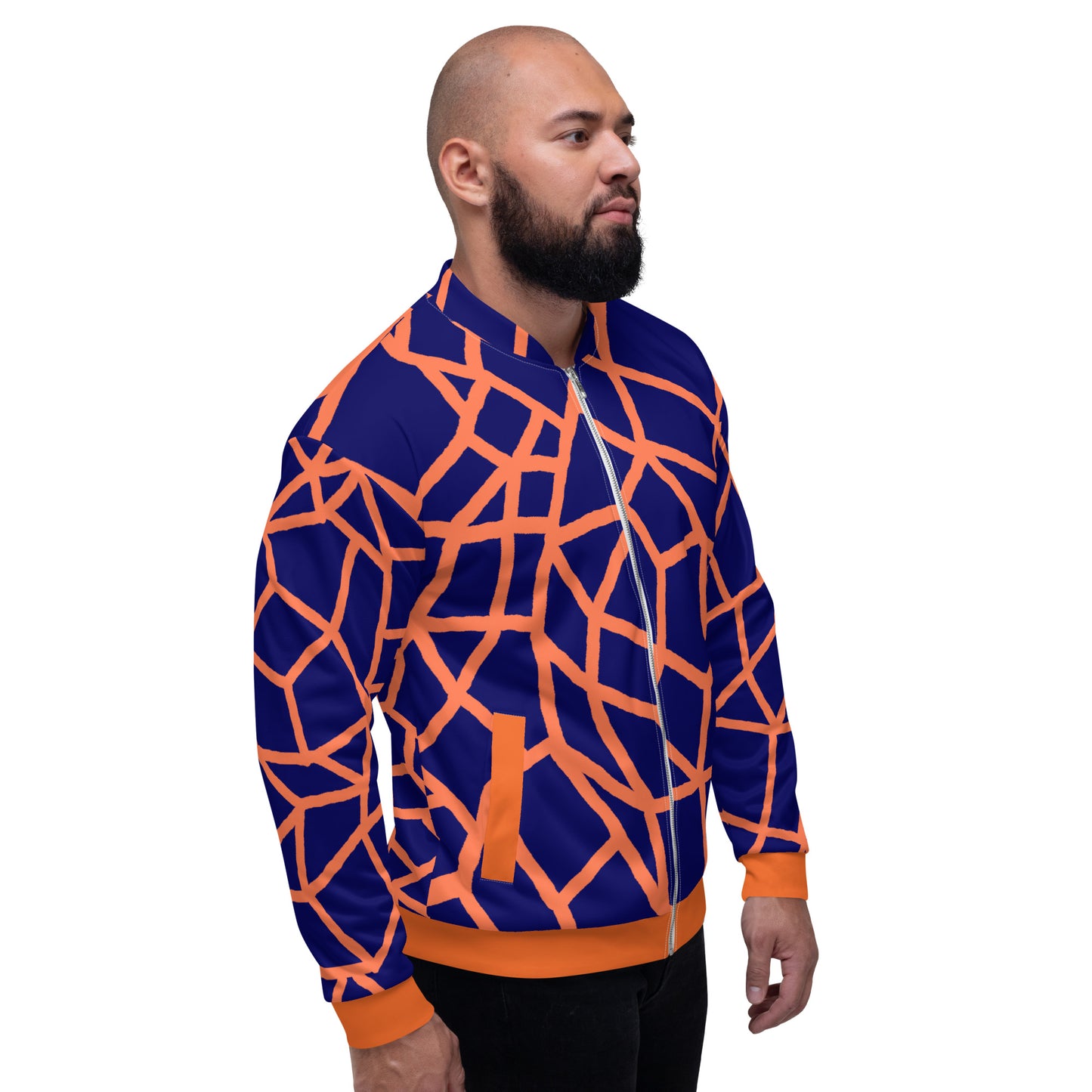 Insook Hwang's art_Net_Creative Mind Unisex Bomber Jacket_Orange on Navy