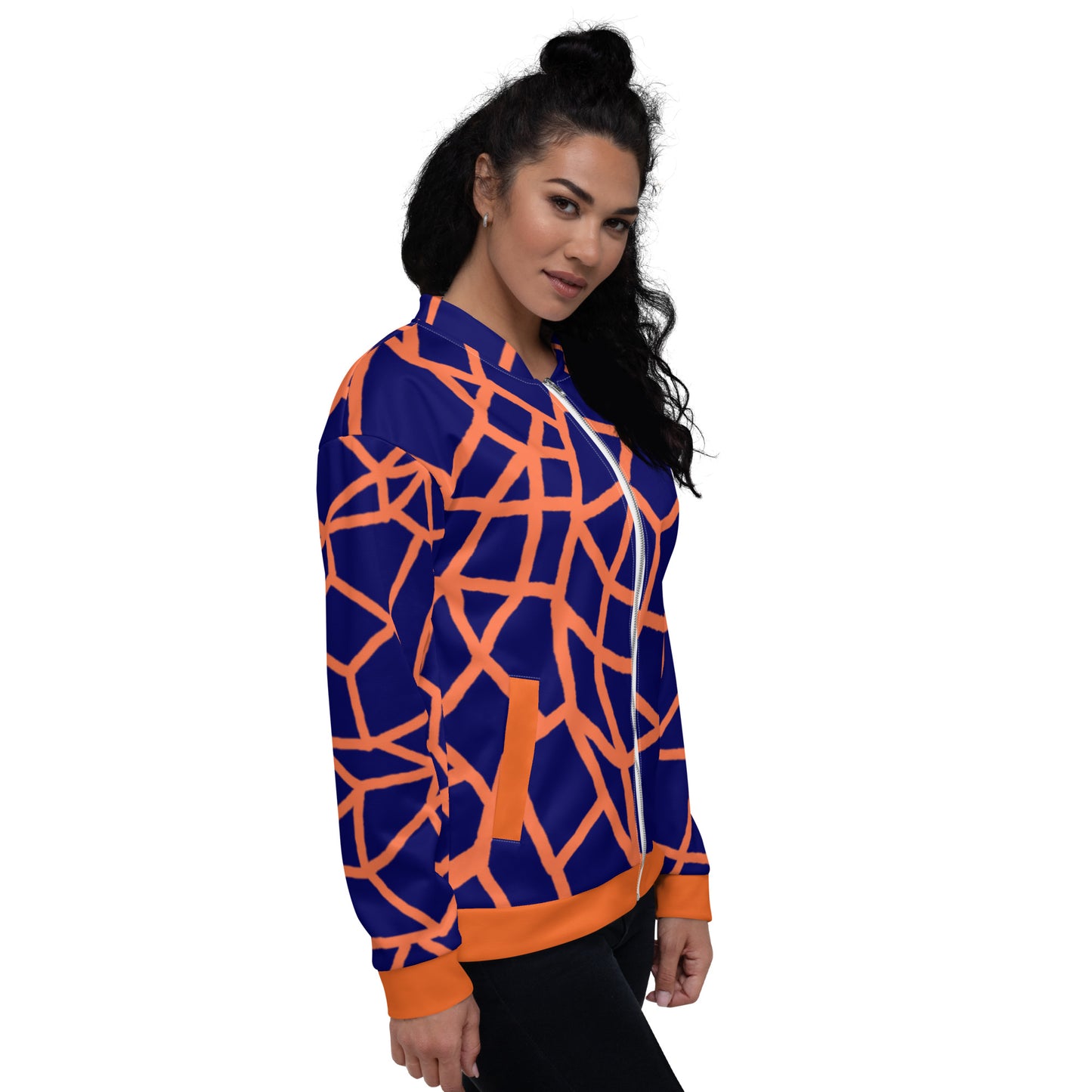 Insook Hwang's art_Net_Creative Mind Unisex Bomber Jacket_Orange on Navy