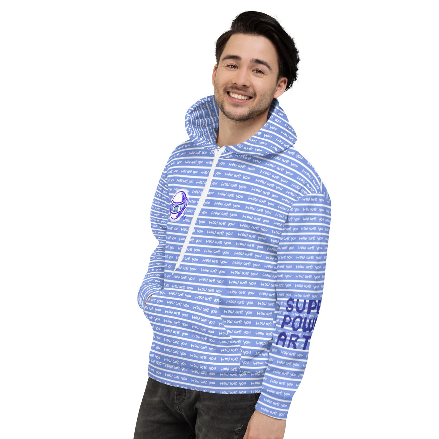 Insook Hwang's art_Super Power Art_UFO#3_Howareyou_Blue stripes_Unisex Hoodie