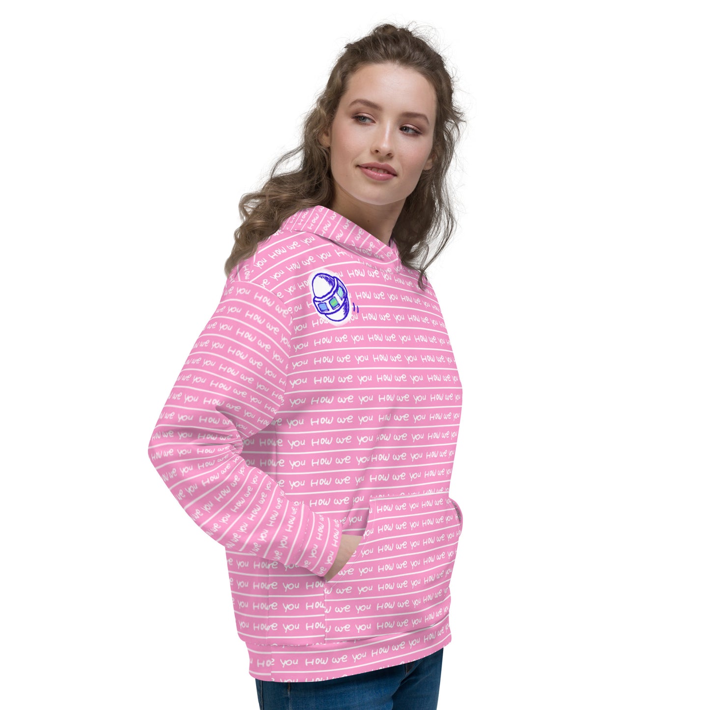 Insook Hwang's art_Super Power Art_UFO#5_Howareyou_pink stripes_Unisex Hoodie