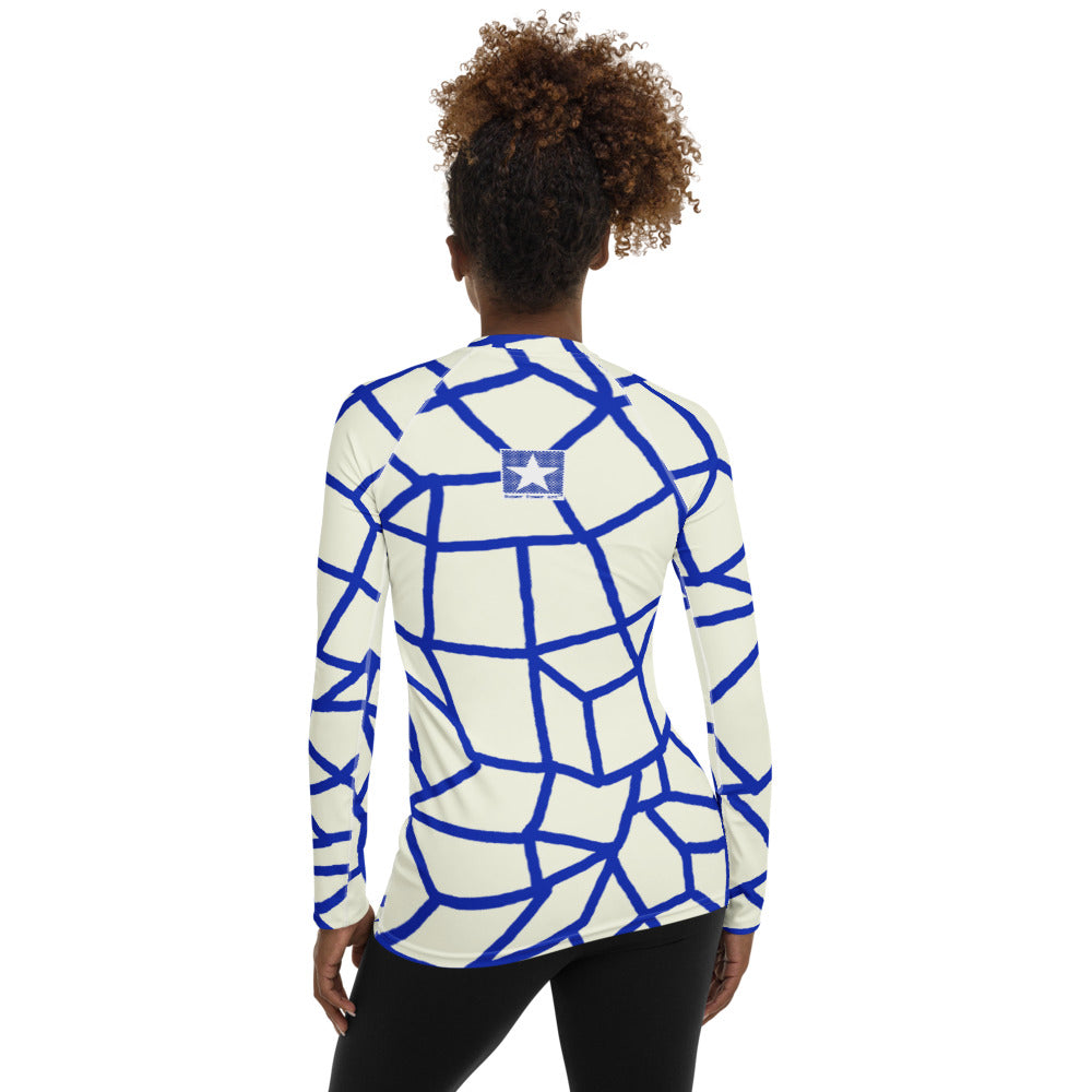 Insook Hwang's art_Net#1_Creative Mind_Women's rash guard_Blue line on Ivory