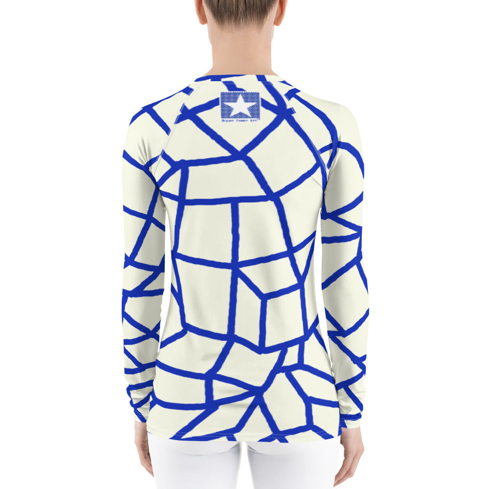 Insook Hwang's art_Net#1_Creative Mind_Women's rash guard_Blue line on Ivory