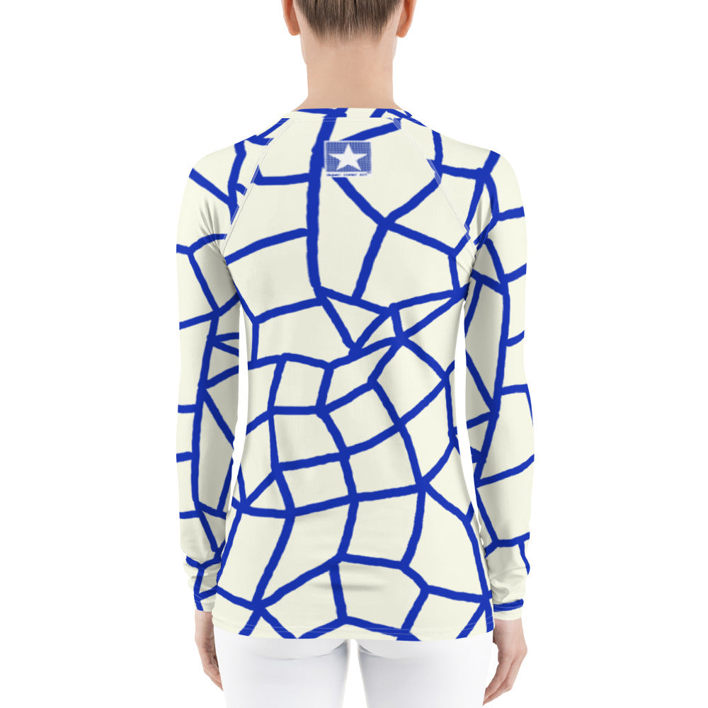 Insook Hwang's art_Net#2_Creative Mind_Women's rash guard_Blue line on Ivory