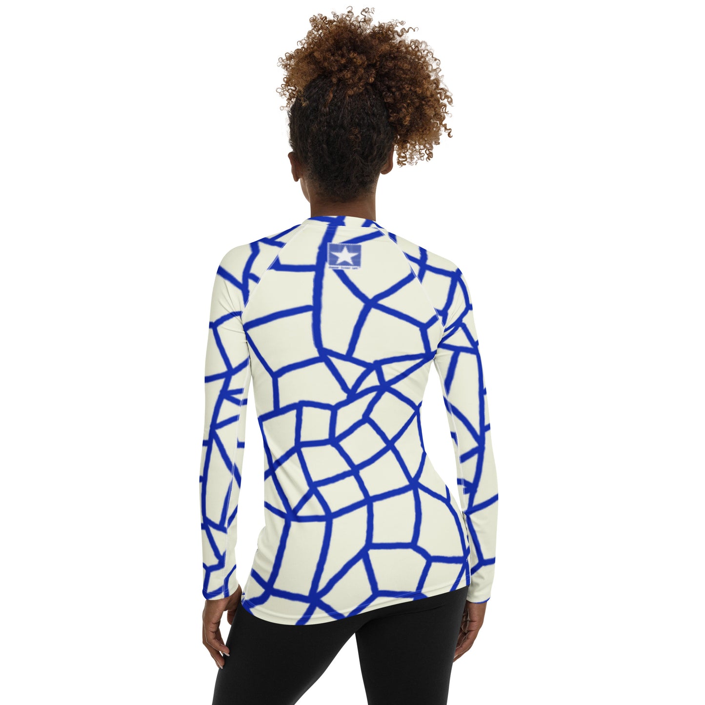 Insook Hwang's art_Net#2_Creative Mind_Women's rash guard_Blue line on Ivory