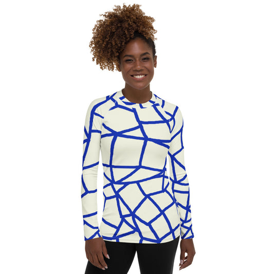 Insook Hwang's art_Net#1_Creative Mind_Women's rash guard_Blue line on Ivory