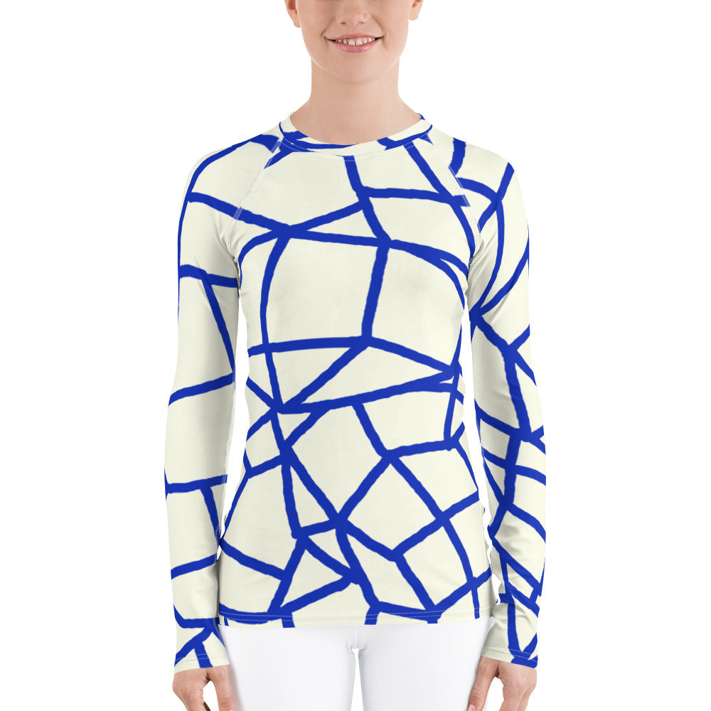 Insook Hwang's art_Net#1_Creative Mind_Women's rash guard_Blue line on Ivory