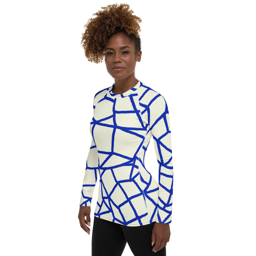 Insook Hwang's art_Net#1_Creative Mind_Women's rash guard_Blue line on Ivory