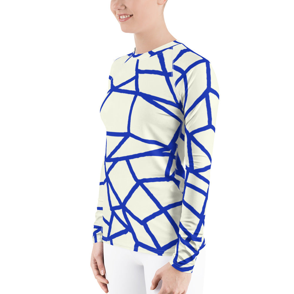 Insook Hwang's art_Net#1_Creative Mind_Women's rash guard_Blue line on Ivory