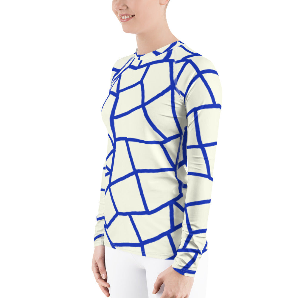 Insook Hwang's art_Net#2_Creative Mind_Women's rash guard_Blue line on Ivory