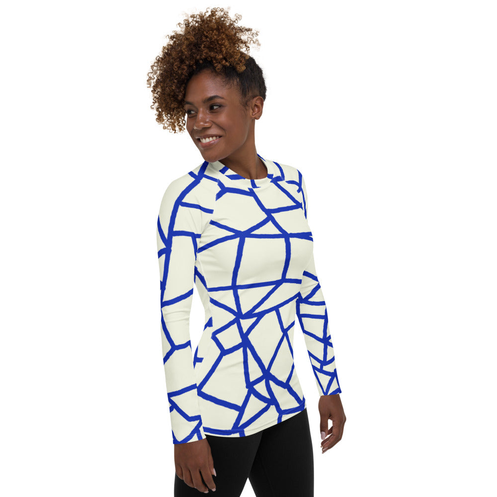 Insook Hwang's art_Net#1_Creative Mind_Women's rash guard_Blue line on Ivory