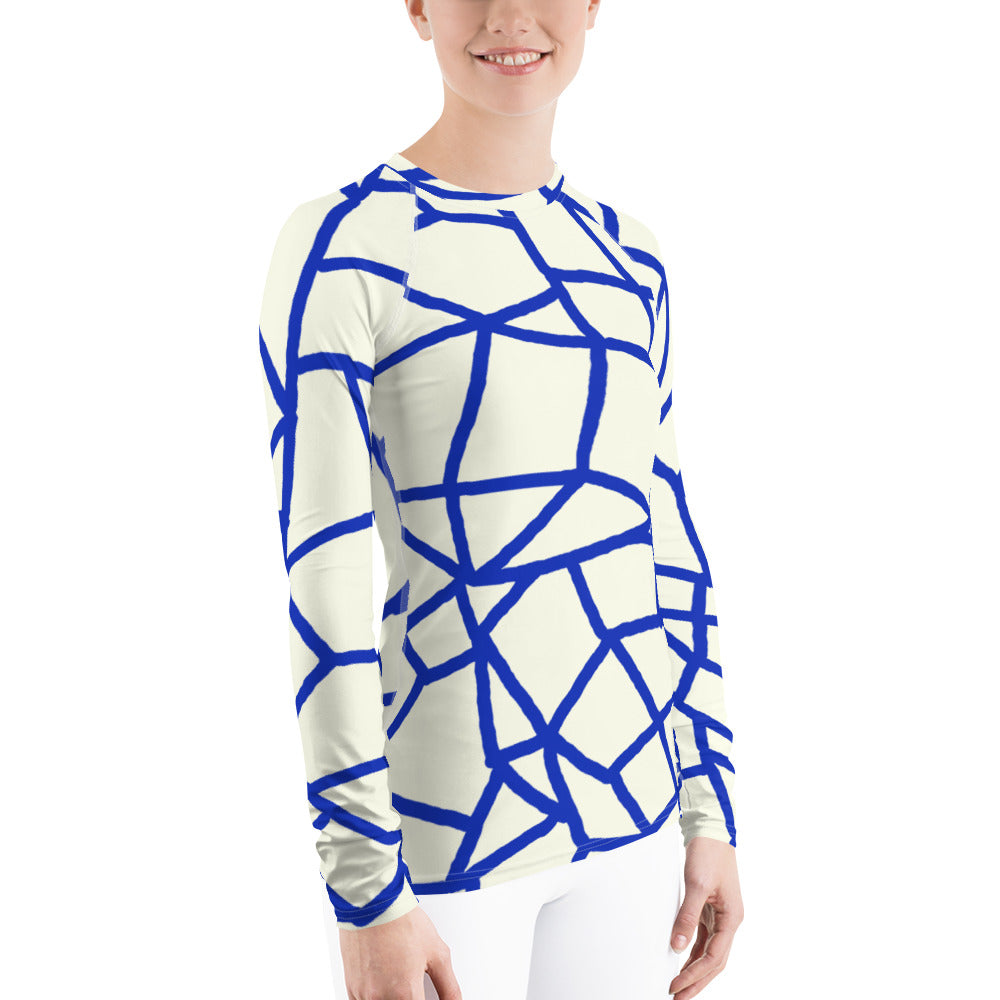 Insook Hwang's art_Net#1_Creative Mind_Women's rash guard_Blue line on Ivory