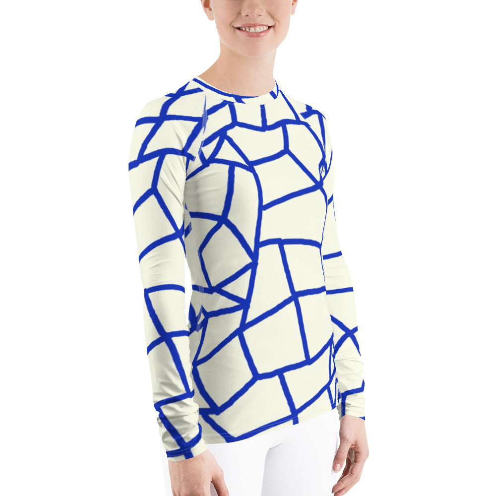 Insook Hwang's art_Net#2_Creative Mind_Women's rash guard_Blue line on Ivory