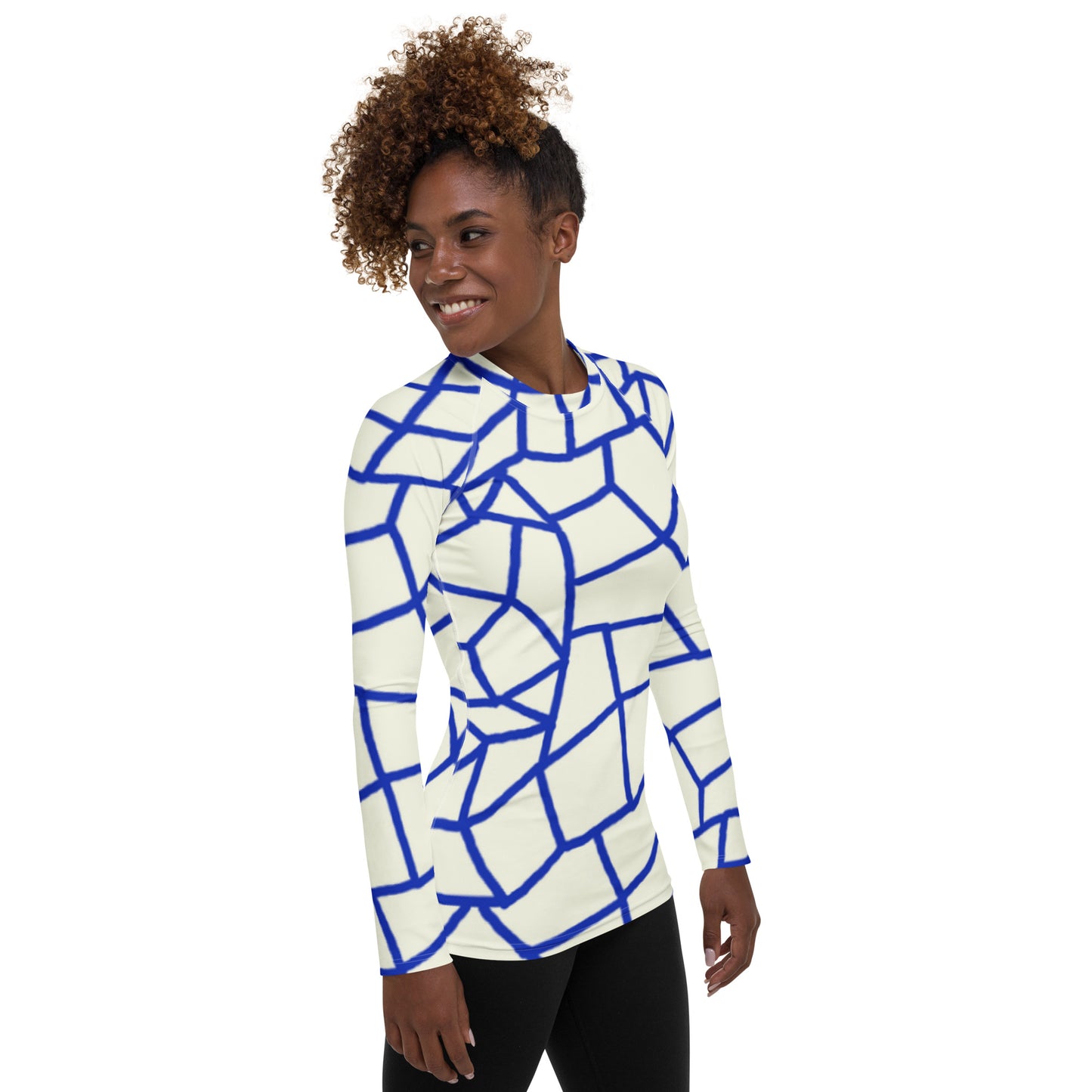 Insook Hwang's art_Net#2_Creative Mind_Women's rash guard_Blue line on Ivory