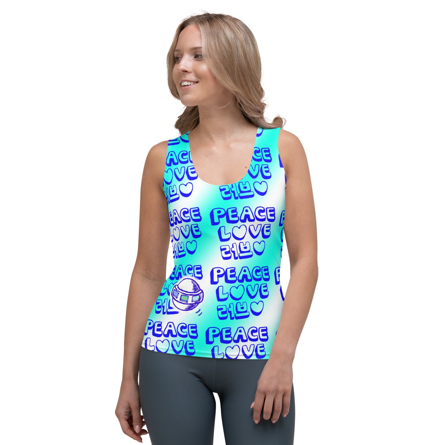 Insook Hwang's art_ Love and Peace_UFO_Eye ball_Sublimation Cut & Sew Tank Top_ Light blue