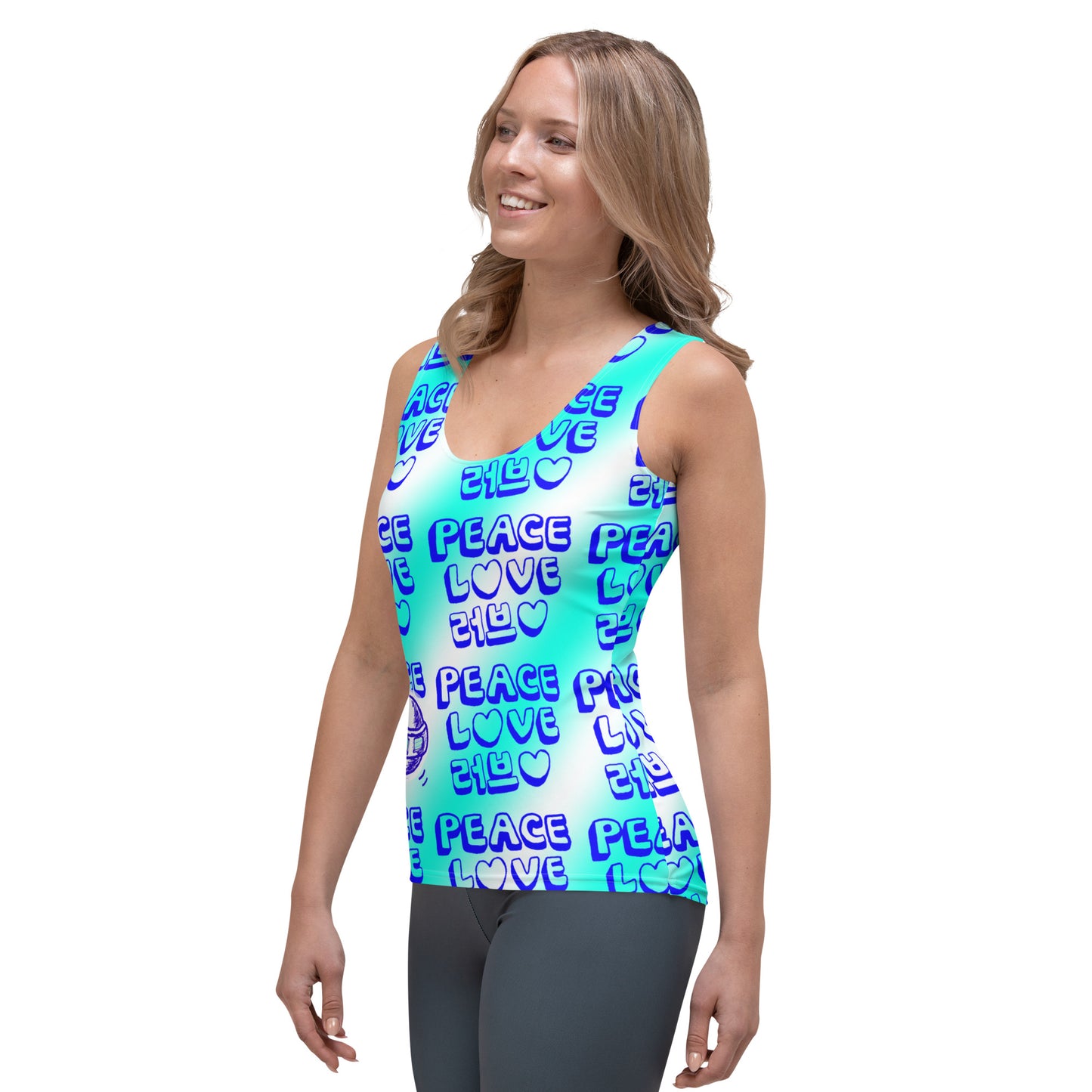 Insook Hwang's art_ Love and Peace_UFO_Eye ball_Sublimation Cut & Sew Tank Top_ Light blue