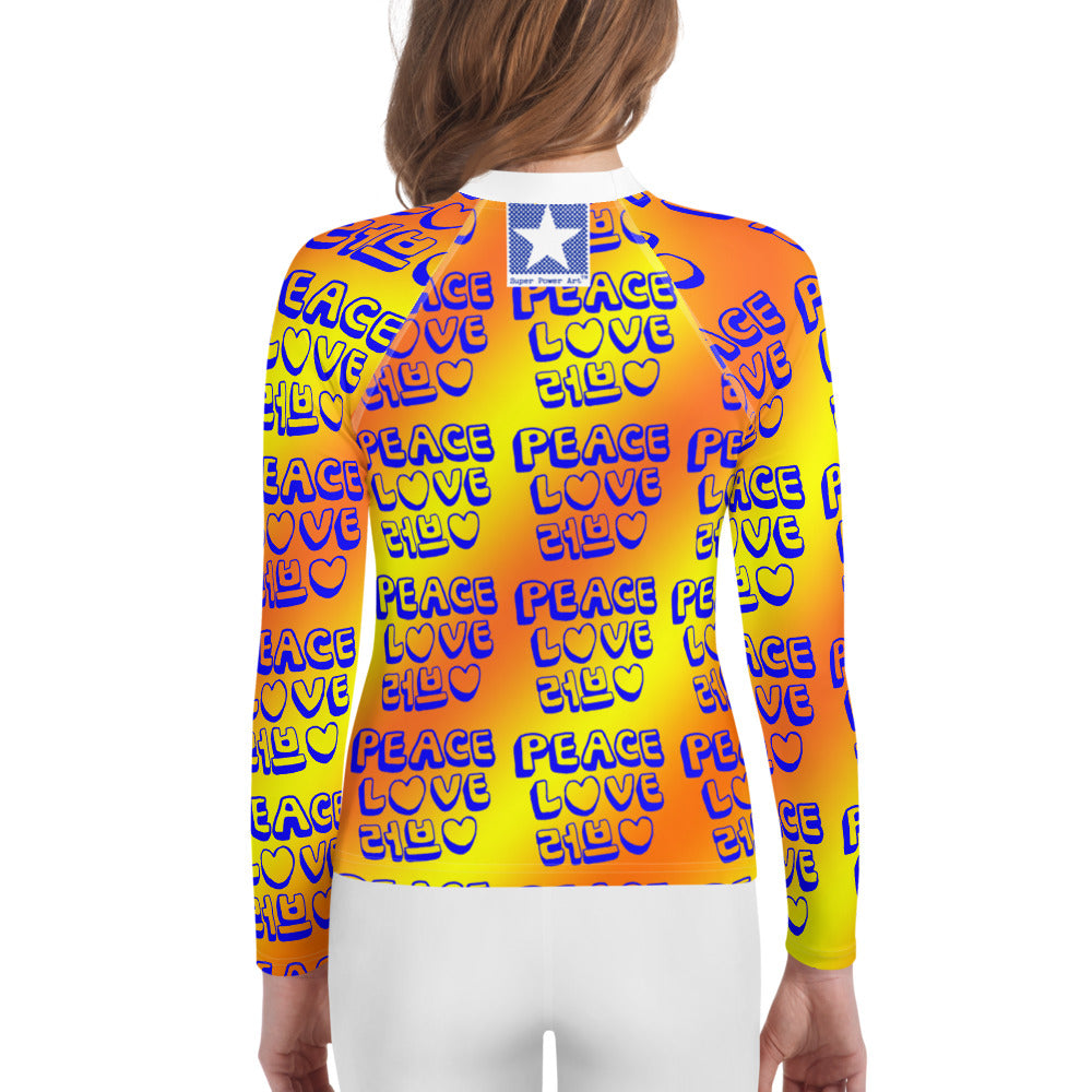 Insook Hwang's art_Love&Peace__Youth rash guard_Orange_white neck