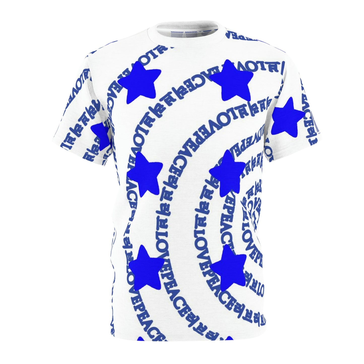 Insook Hwang's art_LovePeace_ Blue Stars#2_Unisex Tshirt_white