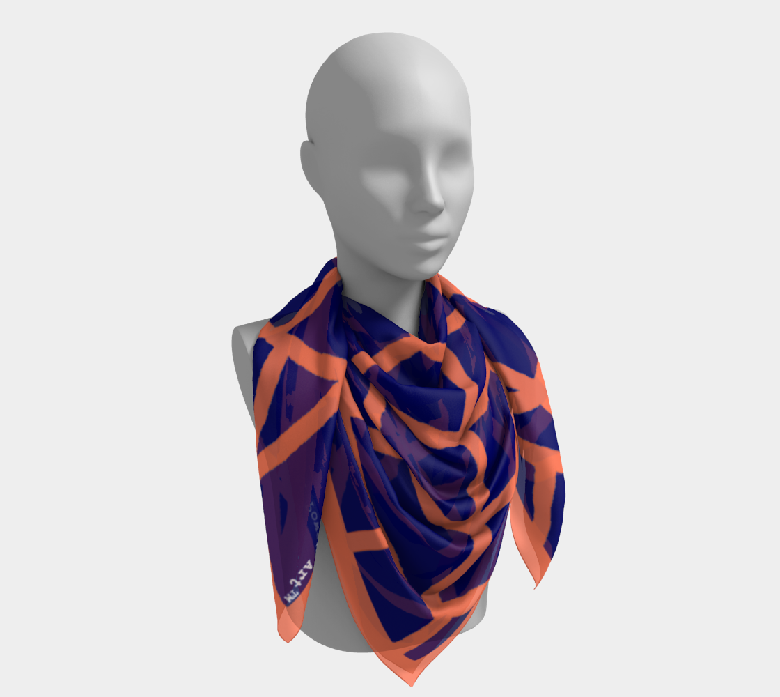 Insook Hwang's Art_Scarves_Net#5_Orange _Navy_outline