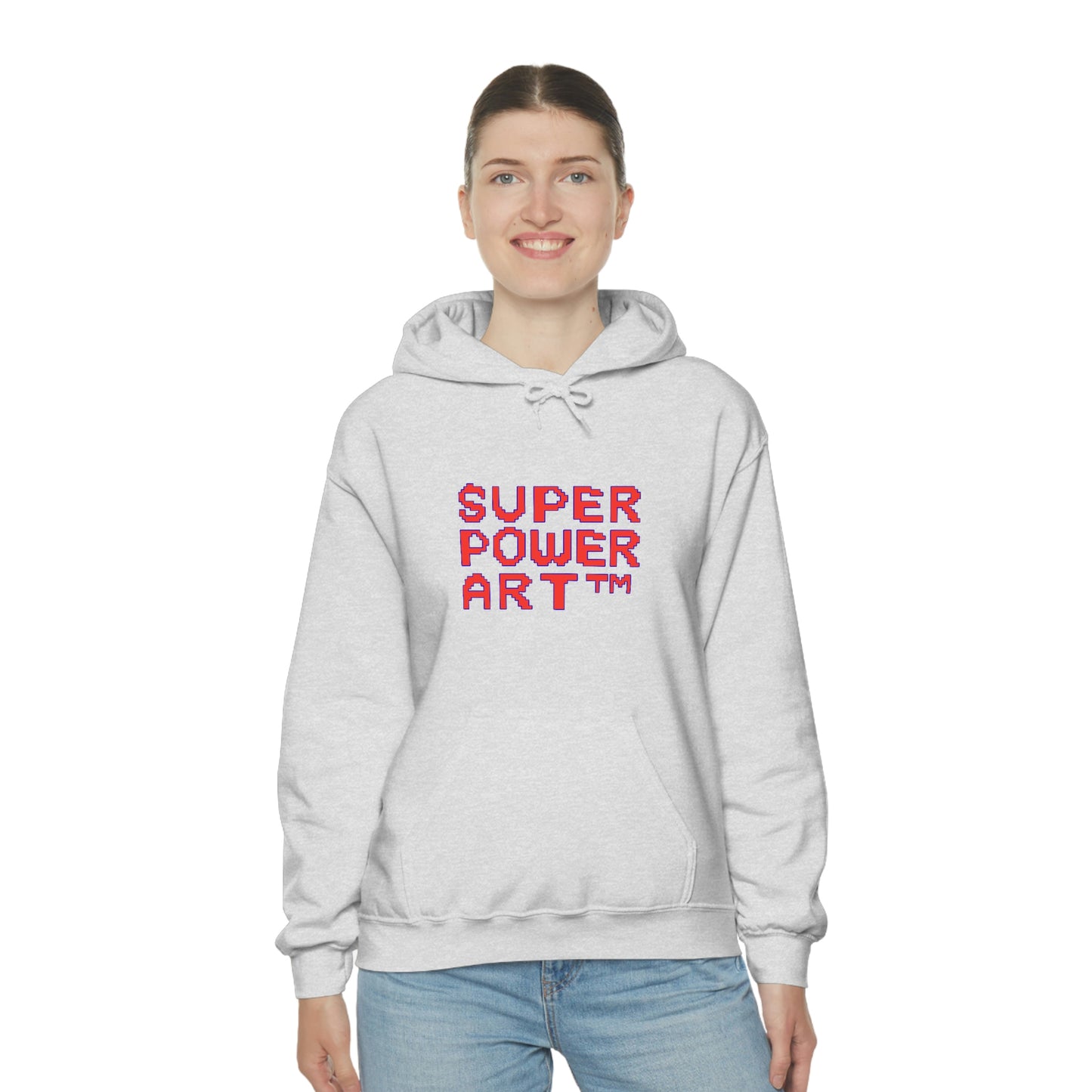 Insook Hwang's art_ Super Power Art(Red_Blueline)_Unisex Heavy Blend™ Hooded Sweatshirt