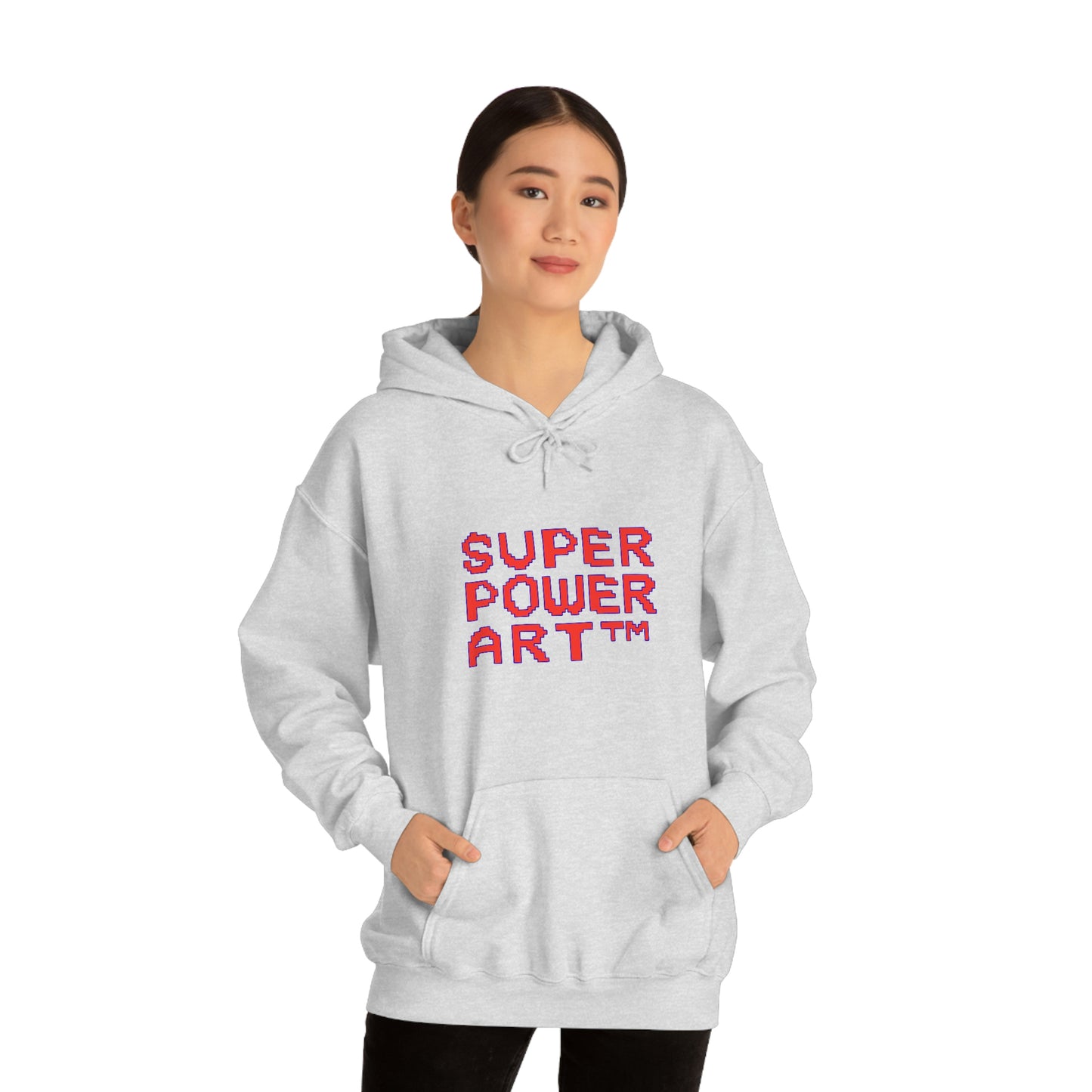 Insook Hwang's art_ Super Power Art(Red_Blueline)_Unisex Heavy Blend™ Hooded Sweatshirt