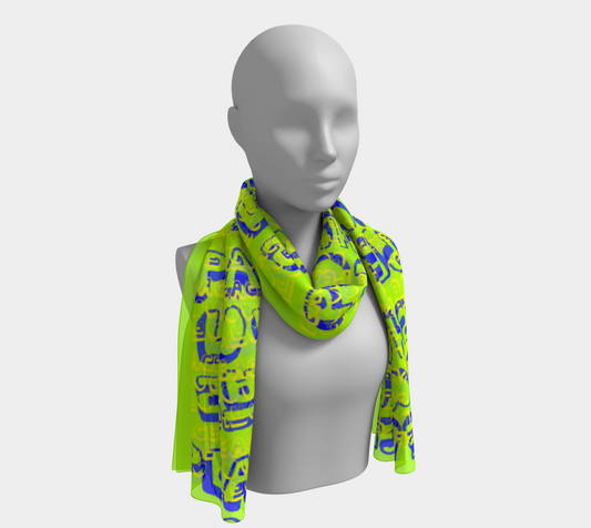 Insook Hwang's Art_Scarves_Love&Peace_Blue_textoverlay_yellowgreen