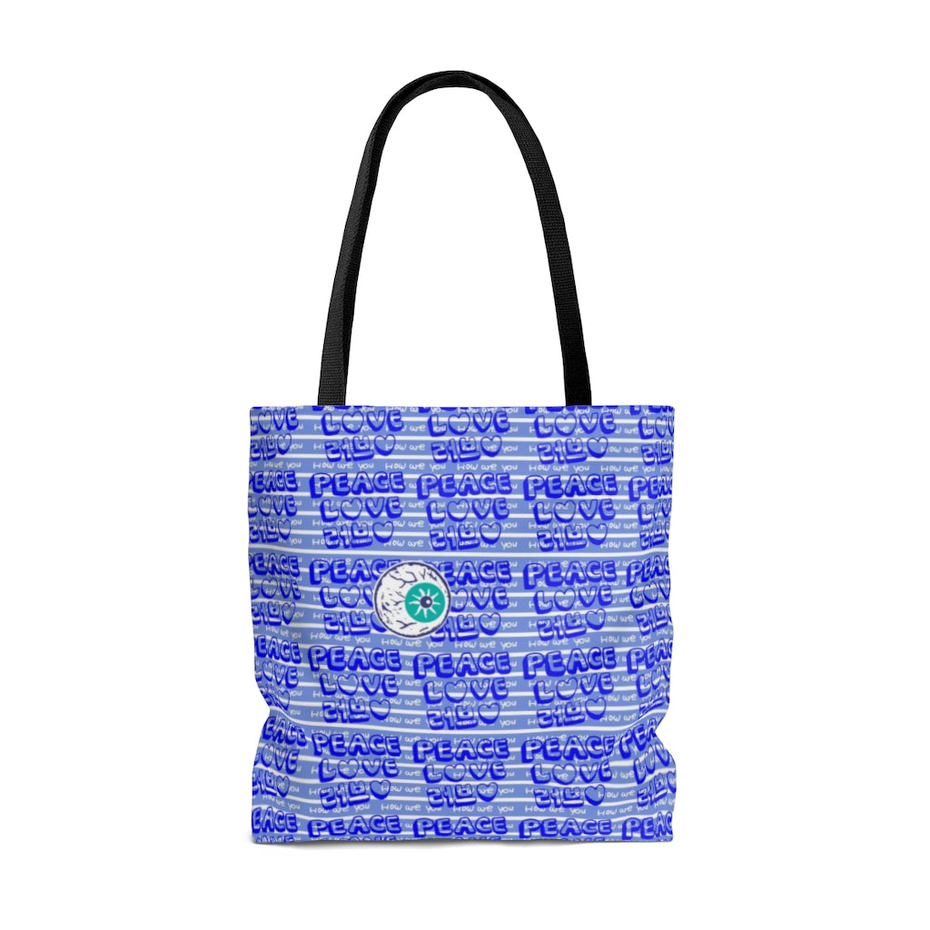 Insook Hwang's art_Love Peace_UFO & Eye ballAOP Tote Bag_Blue