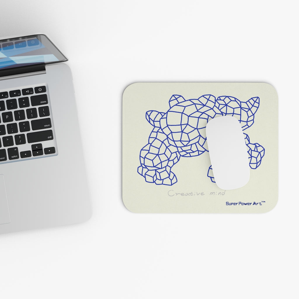 Insook Hwang's Art_Net_ Blue Dino#1_Mouse Pad (Rectangle)_AOP_Cream