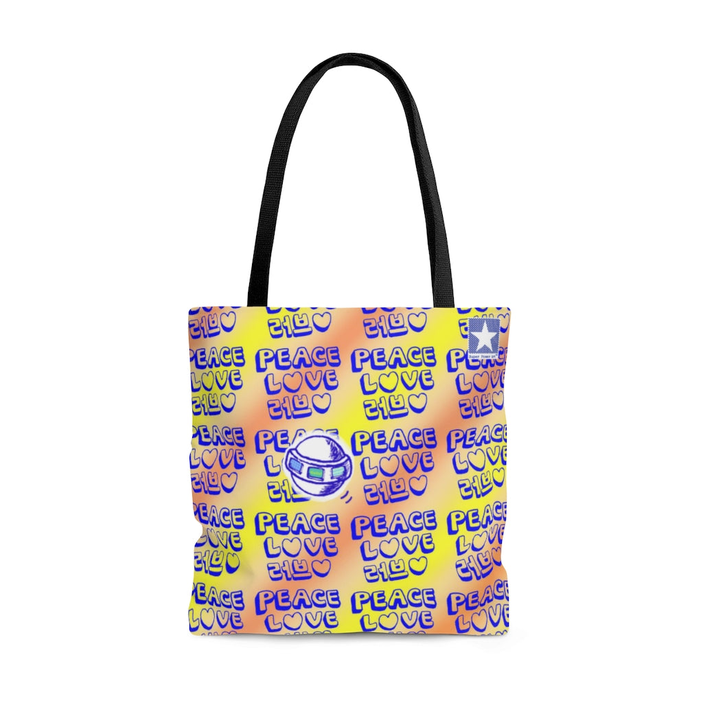 Insook Hwang's art_ Love and Peace_UFO_Eyeball_AOP Tote Bag_OrangeLight