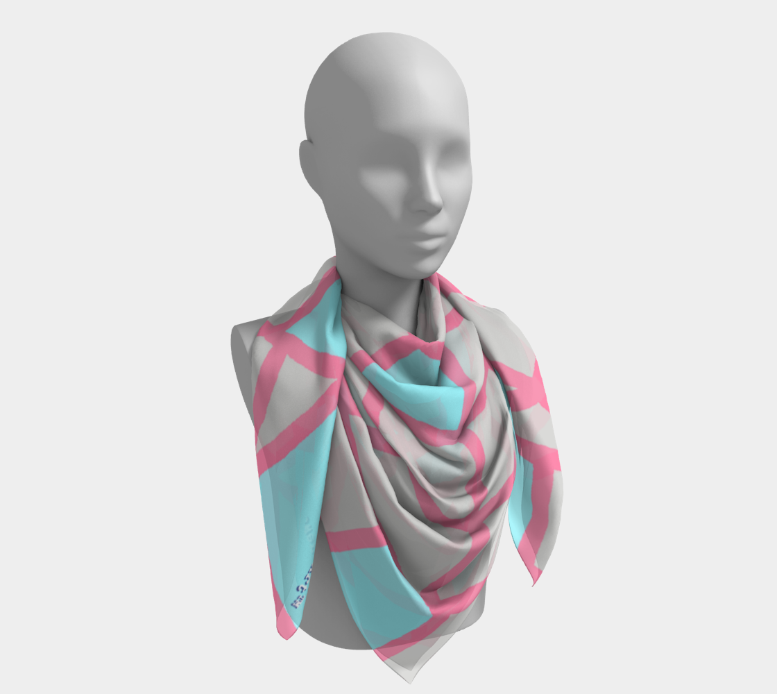 Insook Hwang's Art_Scarves_Net#8_Pinkline_Lightbluefill_gray#1