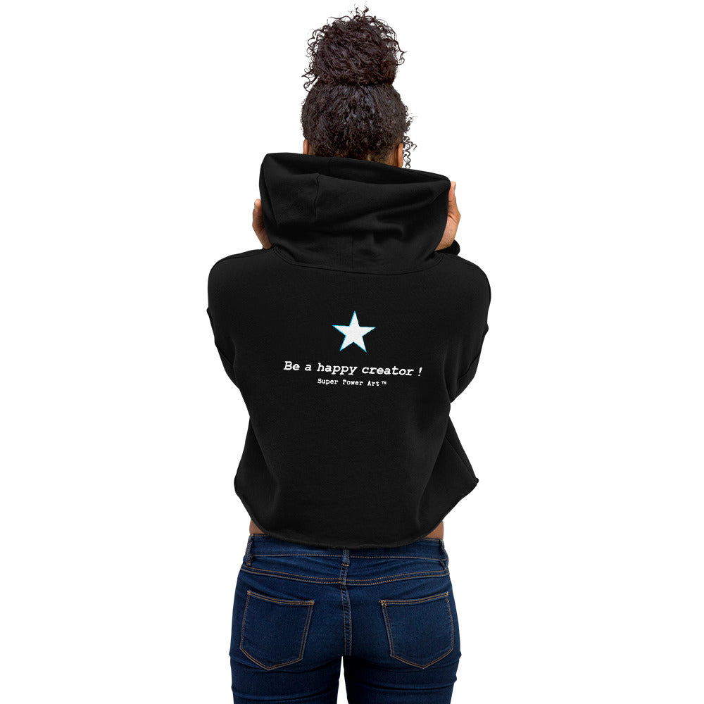 Womens Cropped hoodie_Black _back_Star_Superpowerart