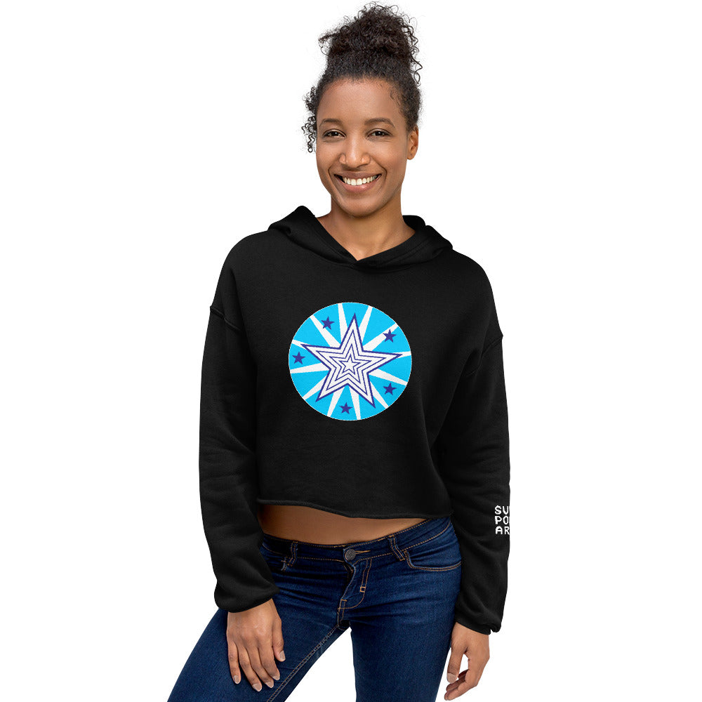 Womens Cropped hoodie_Black_front_Star_Superpowerart